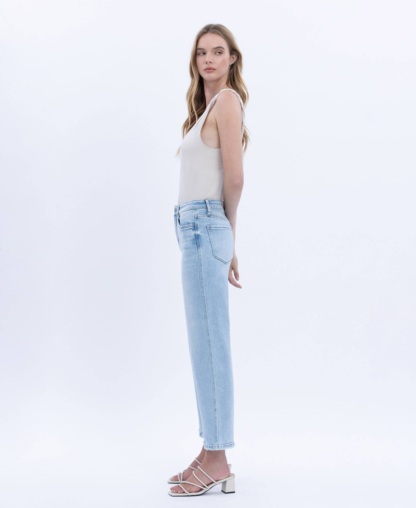 Vervet: High Rise Light Wash Crop Slim Wide Jeans