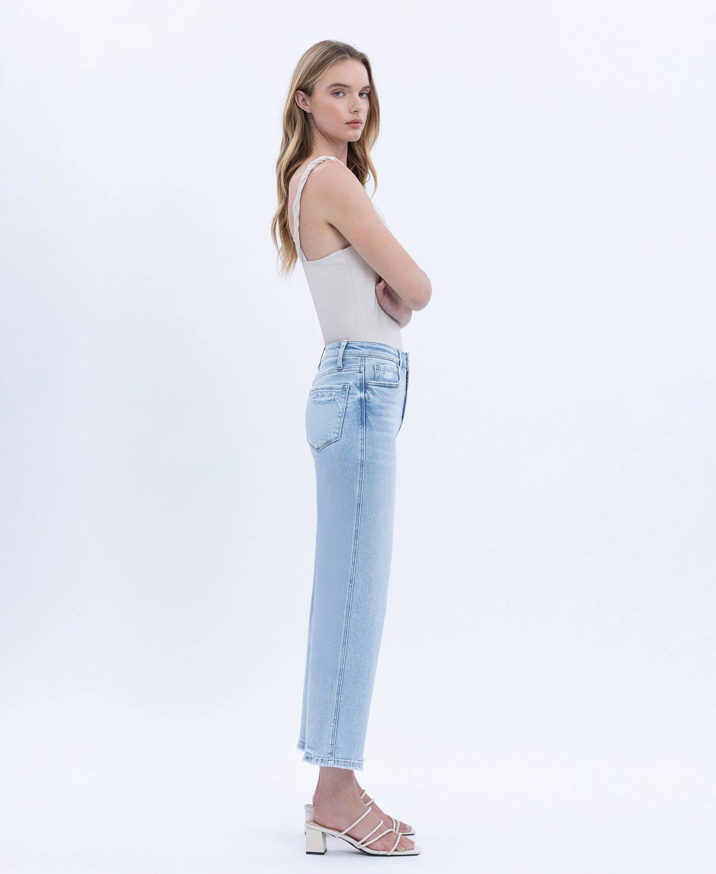 Vervet: High Rise Light Wash Crop Slim Wide Jeans