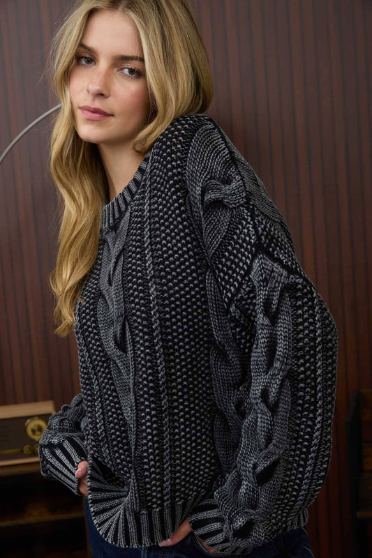 Washed Cable Knit Sweater