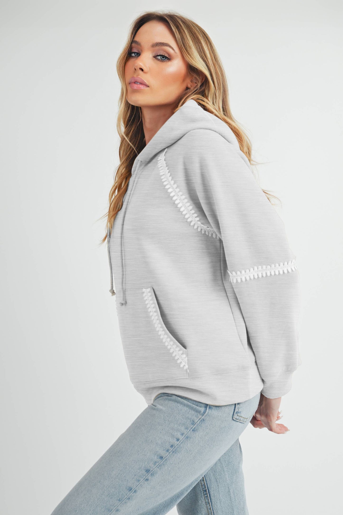 Lace Trim Relaxed Fit Hoodie