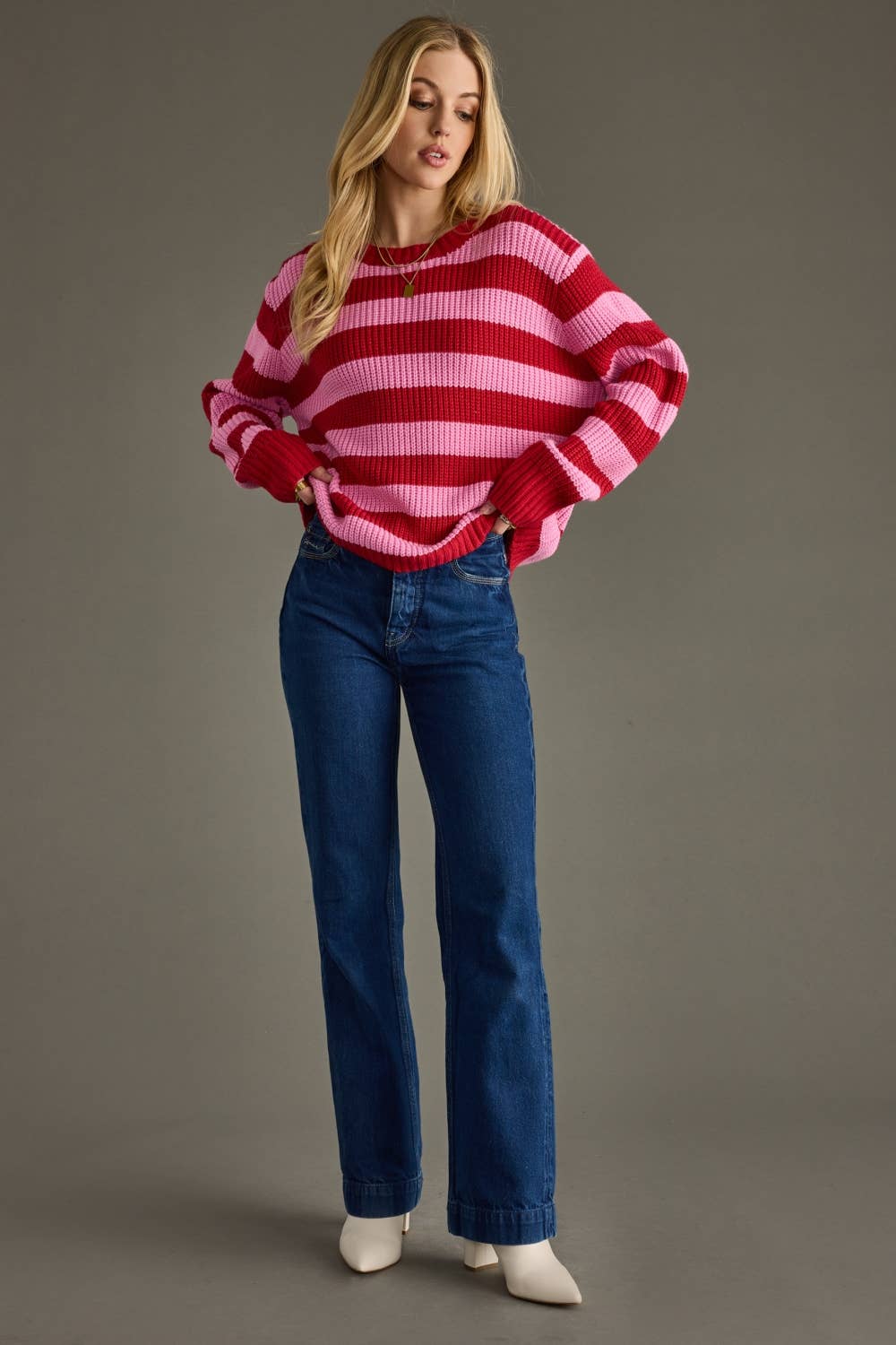 Pink & Red Striped Sweater