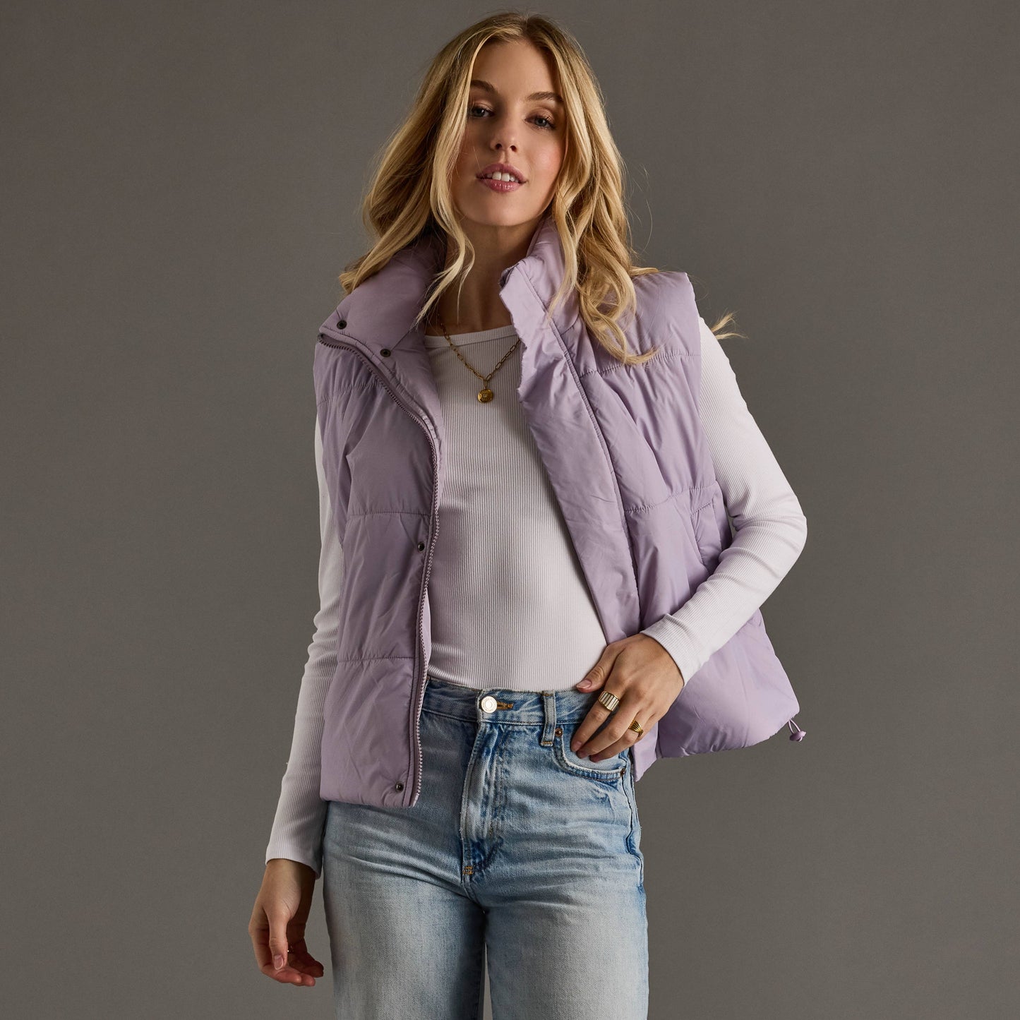 Light Lavender Puffer Vest - Women's Zip Vest