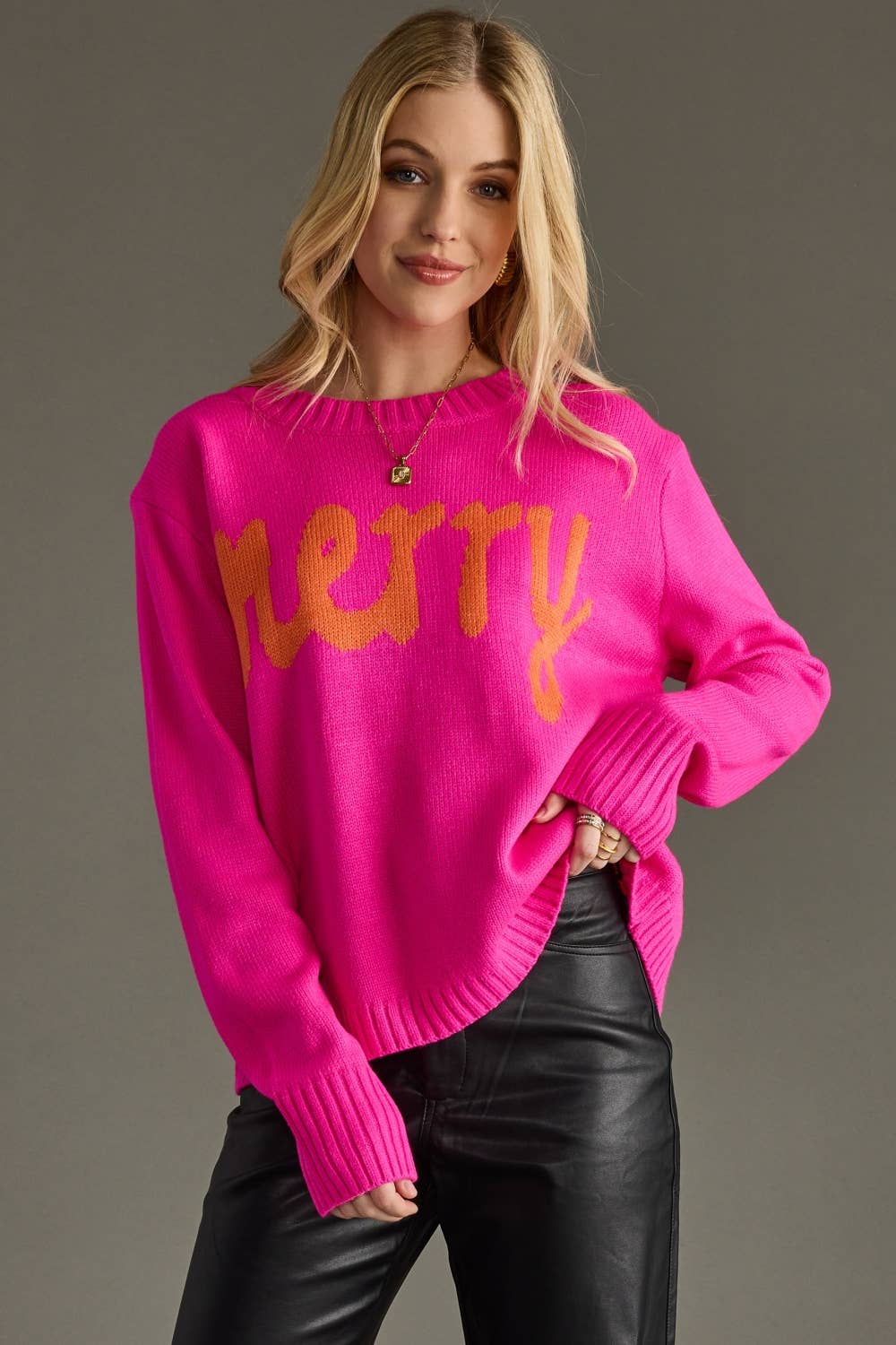Bright Pink Merry Sweater