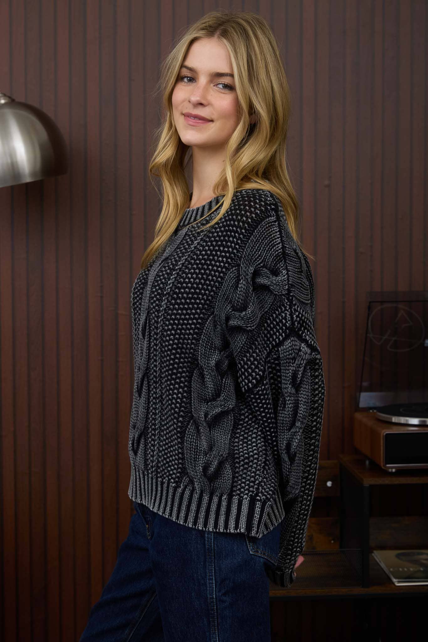 Washed Cable Knit Sweater