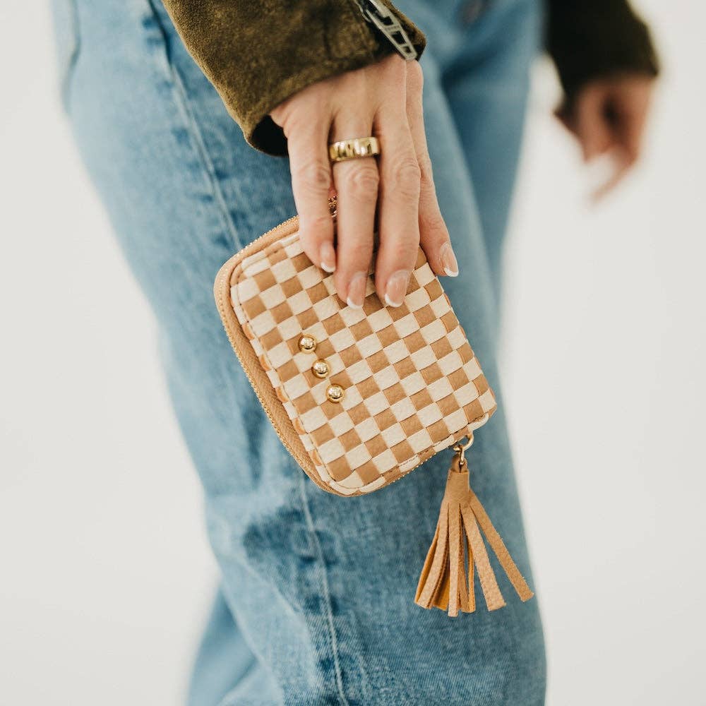 Wynona Woven Wallet - Checkered Brown
