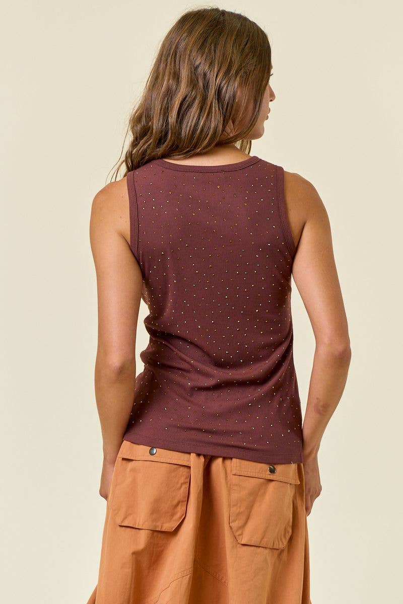 Rhinestone Ribbed Racer Tank