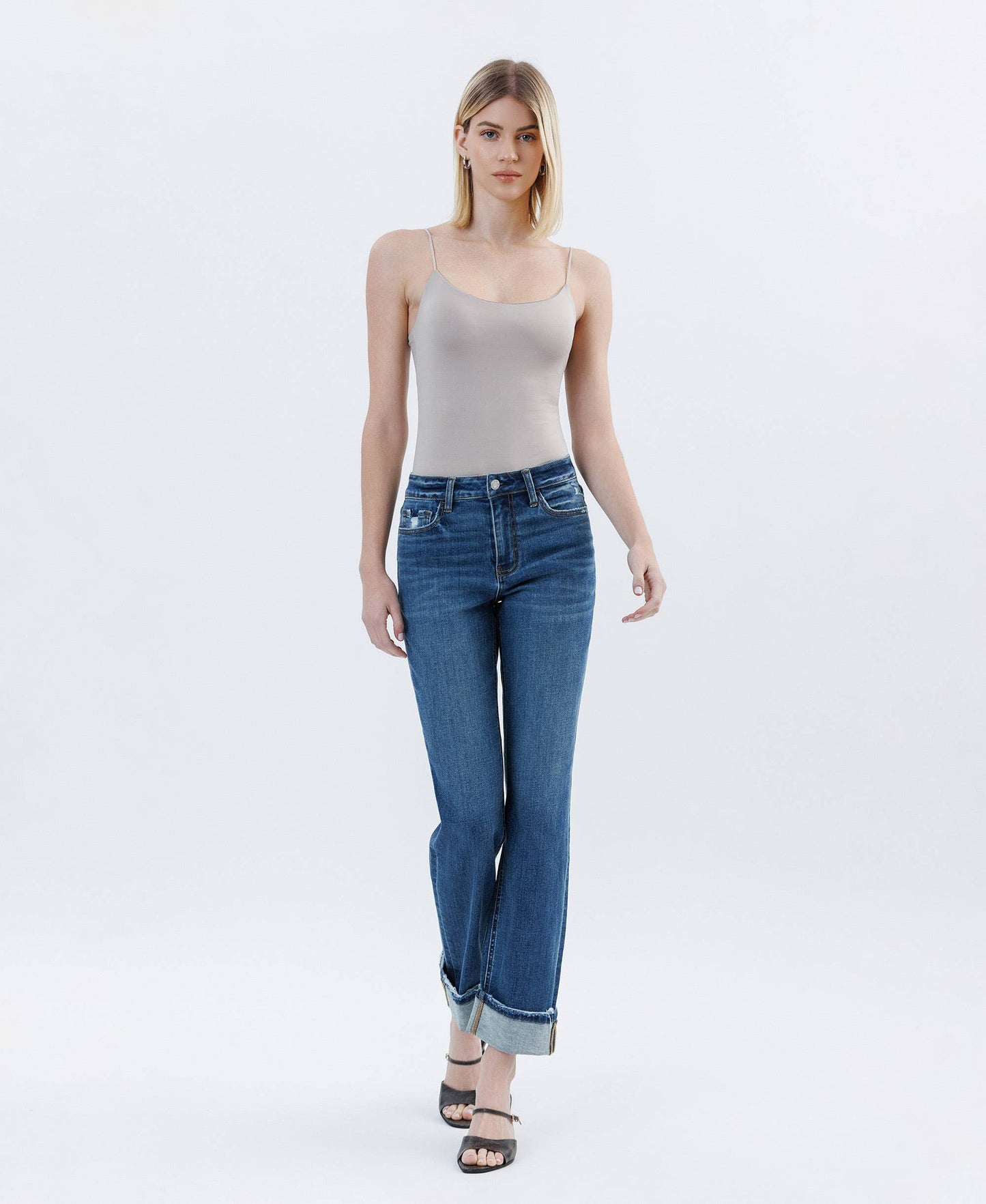 Vervet: High Rise Cuffed Straight Jeans