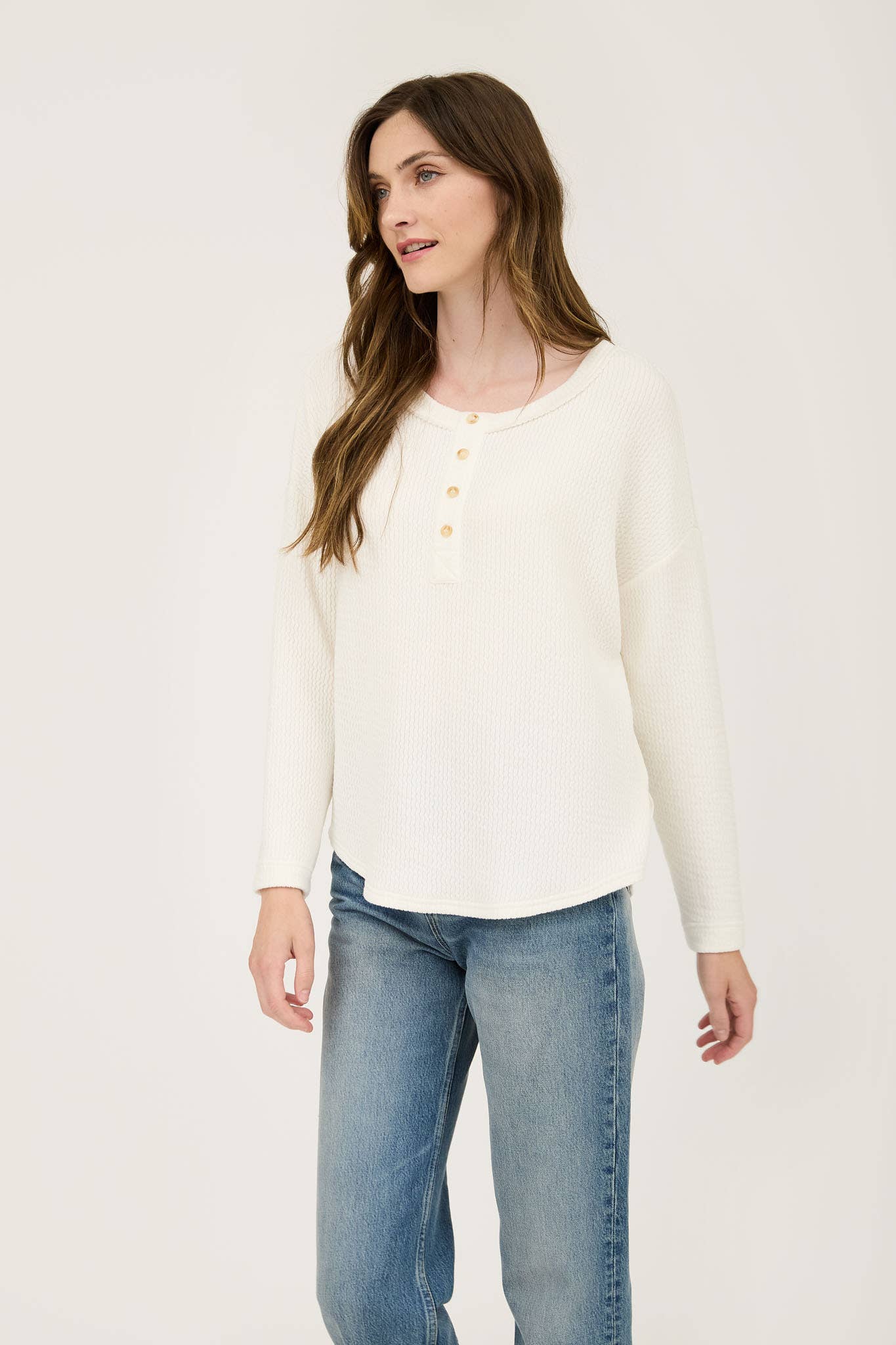 Waffle Knit Half Button Top