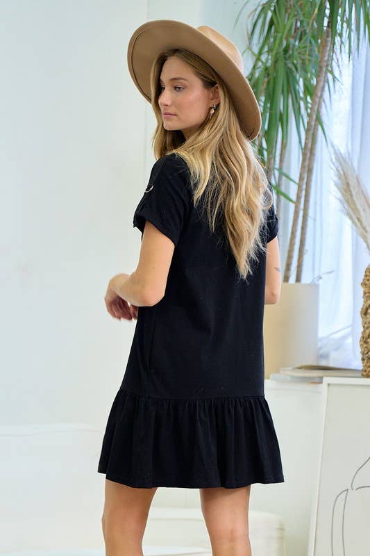 Black D-Ring Sleeve Dress