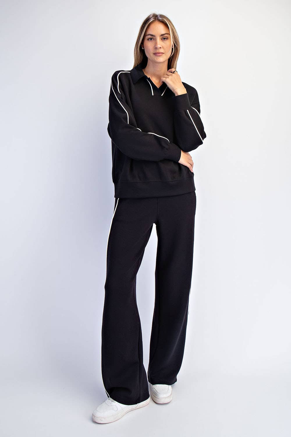 Scuba Polo Top – Black & Cream