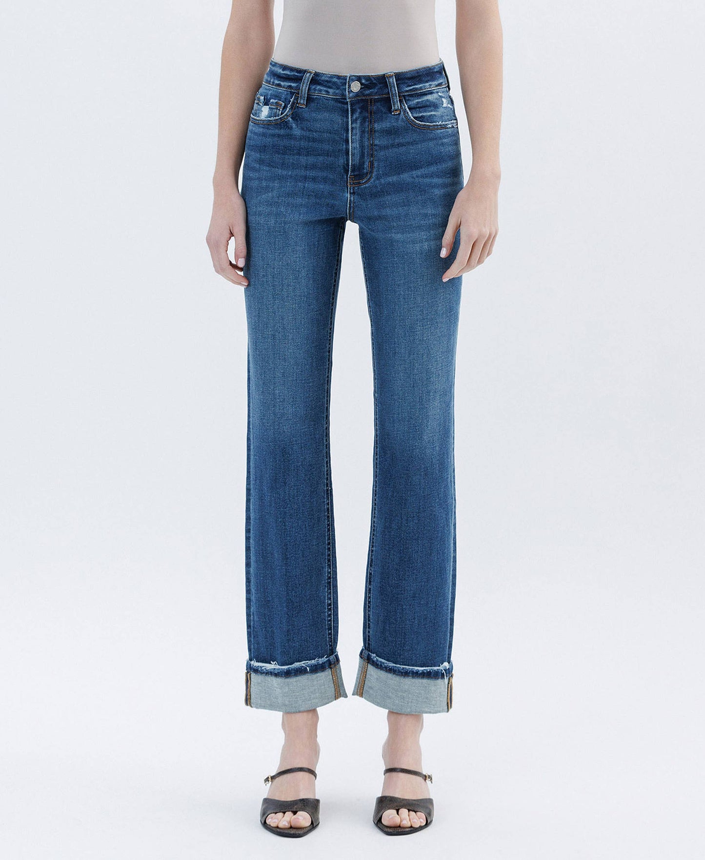 Vervet: High Rise Cuffed Straight Jeans