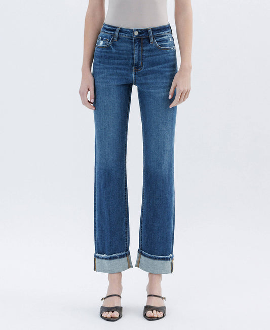 Vervet: High Rise Cuffed Straight Jeans