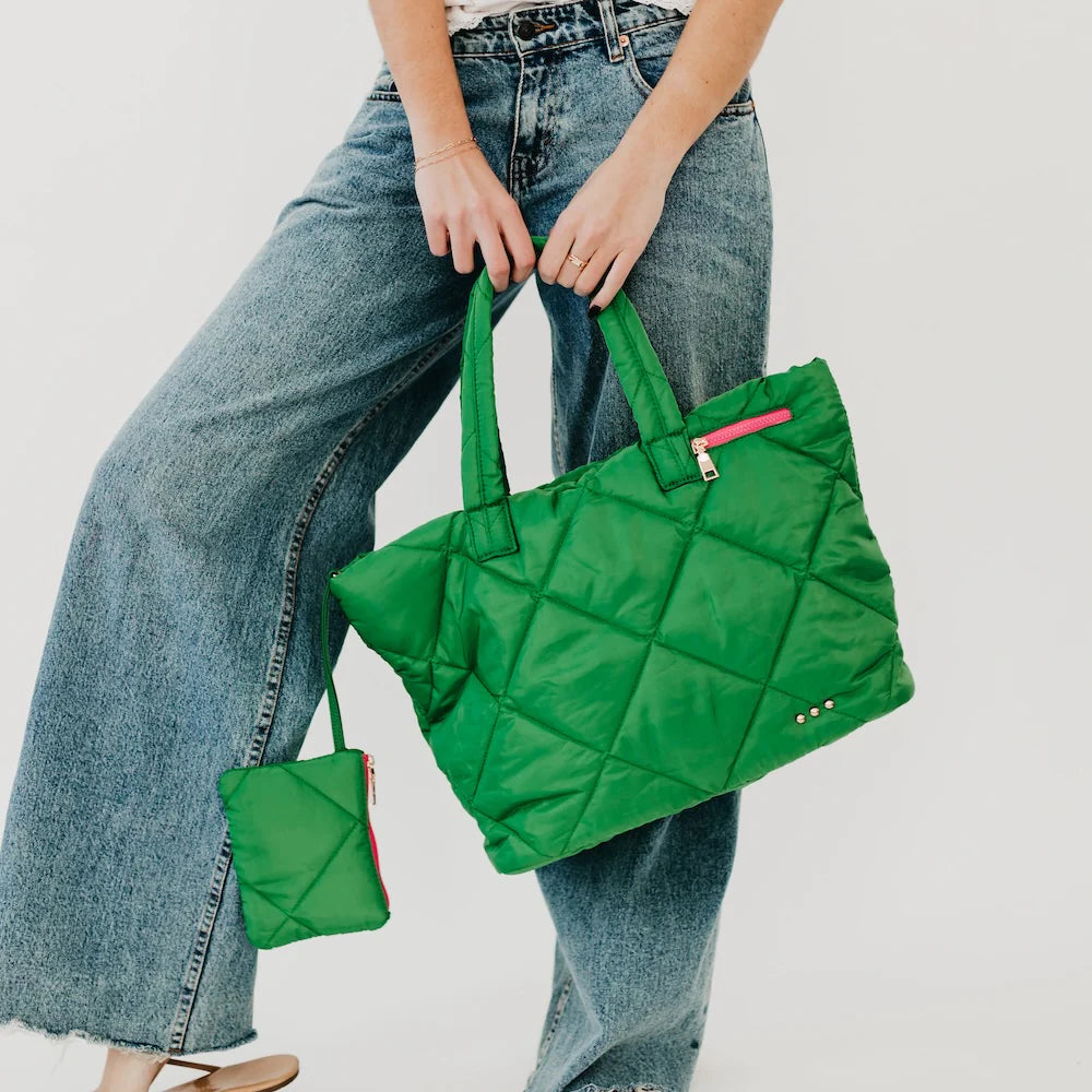 Presley Puffer Quilted Tote Bag-Emerald