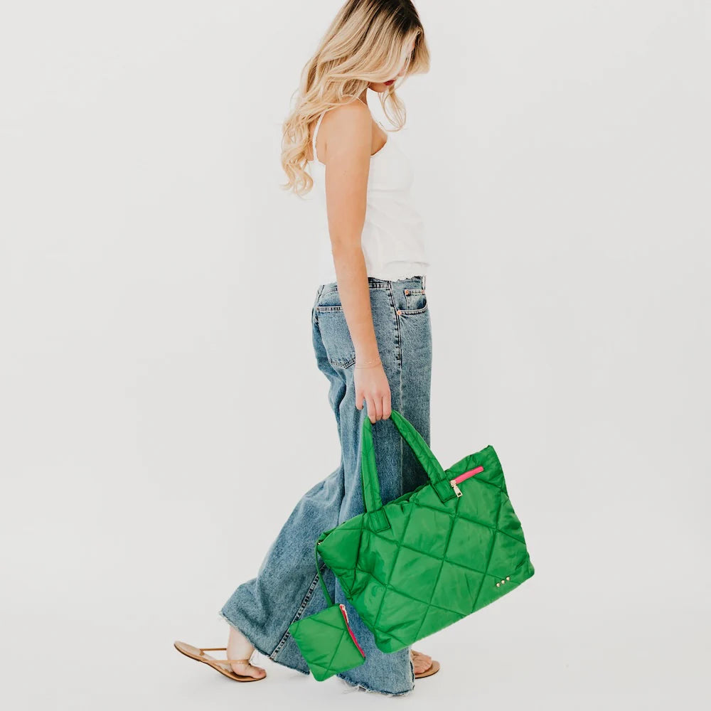 Presley Puffer Quilted Tote Bag-Emerald