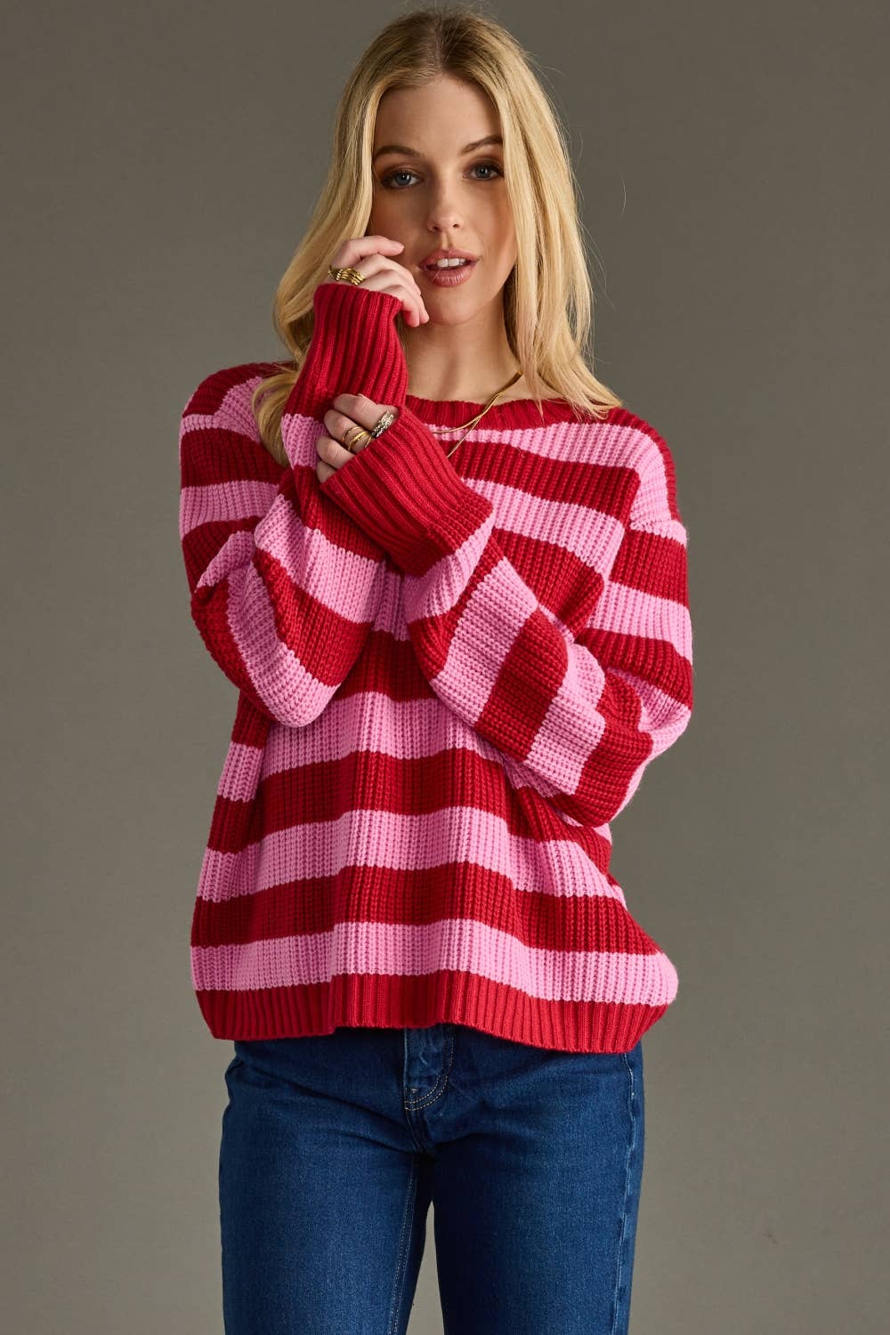 Pink & Red Striped Sweater