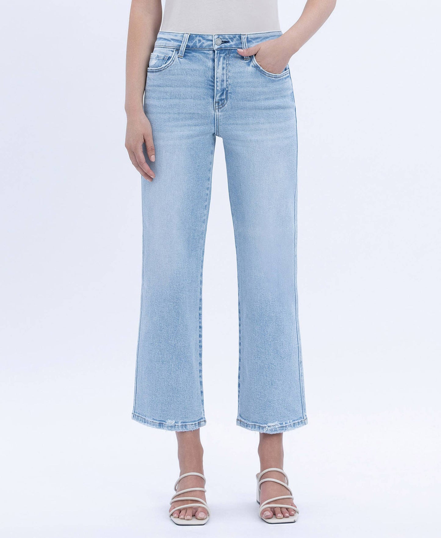 Vervet: High Rise Light Wash Crop Slim Wide Jeans