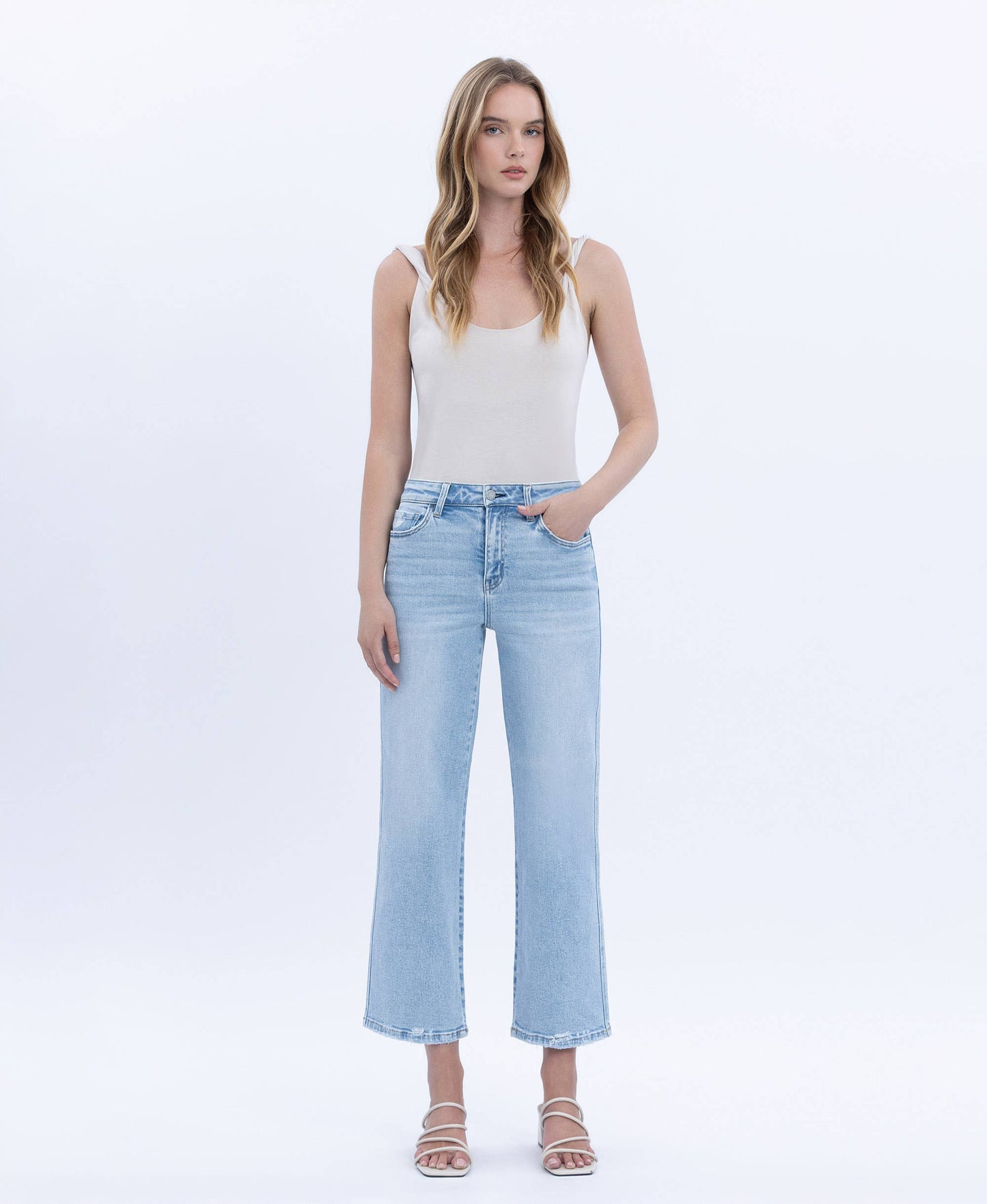 Vervet: High Rise Light Wash Crop Slim Wide Jeans