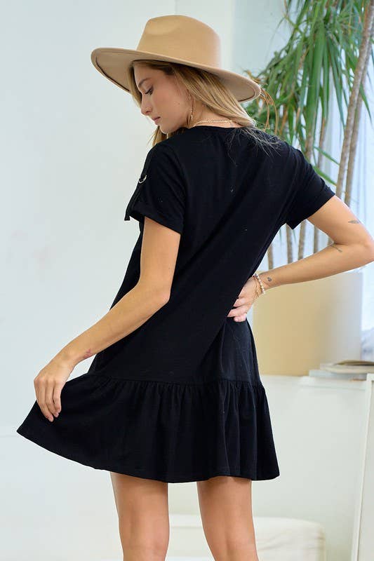 Black D-Ring Sleeve Dress
