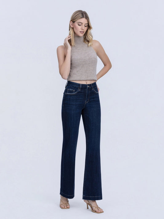 Vervet: High Rise Dark Trouser Hem Vintage Flare Jeans