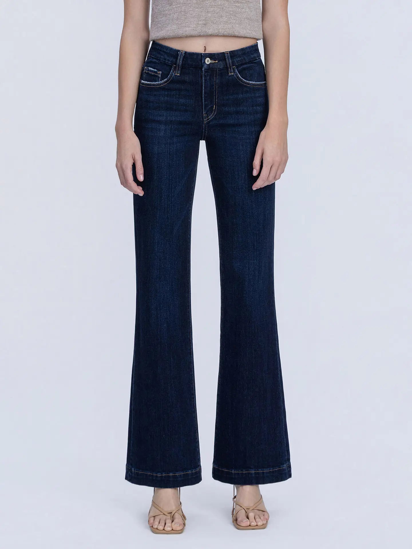 Vervet: High Rise Dark Trouser Hem Vintage Flare Jeans